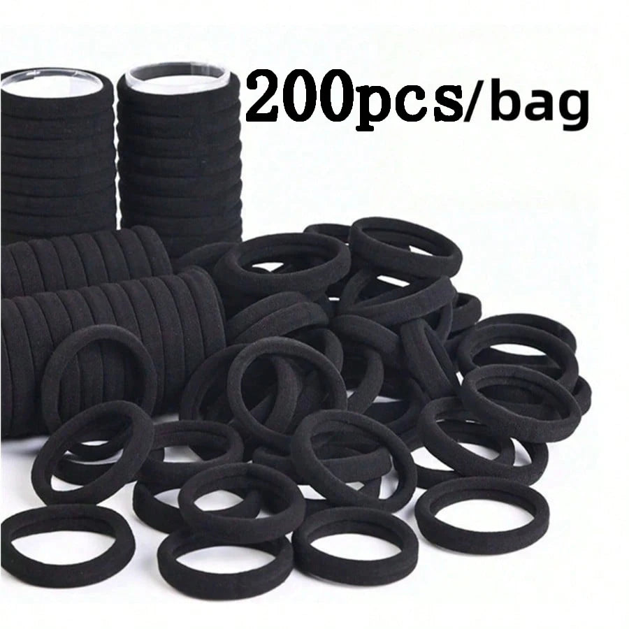 Black Elastic Hair Ties, 200 Pack