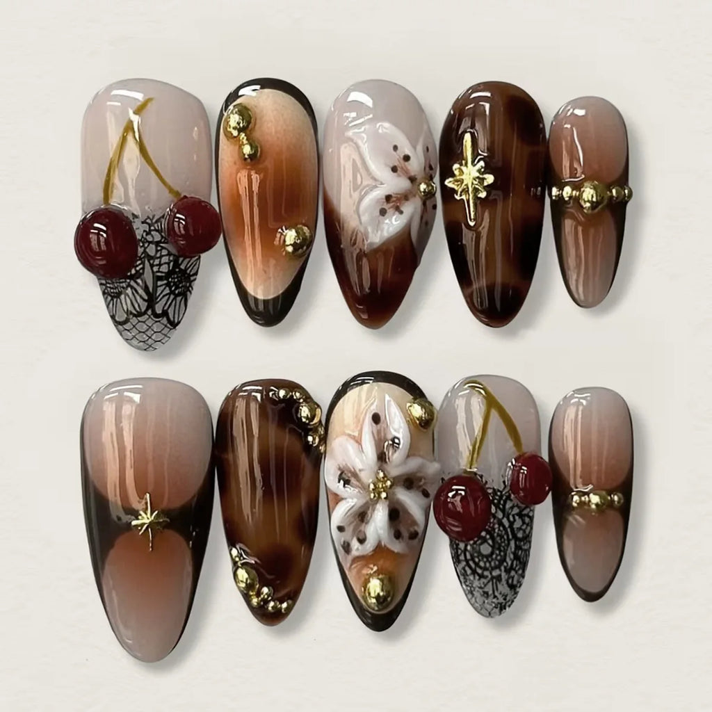 24Pcs Almond Press On Nails, Full Coverage False Nails (Random Style)