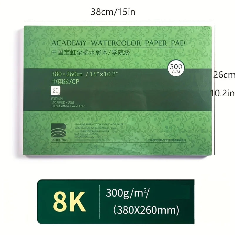Professional Watercolor Paper Book 300gsm, 100% Cotton 20 Sheets for Artists