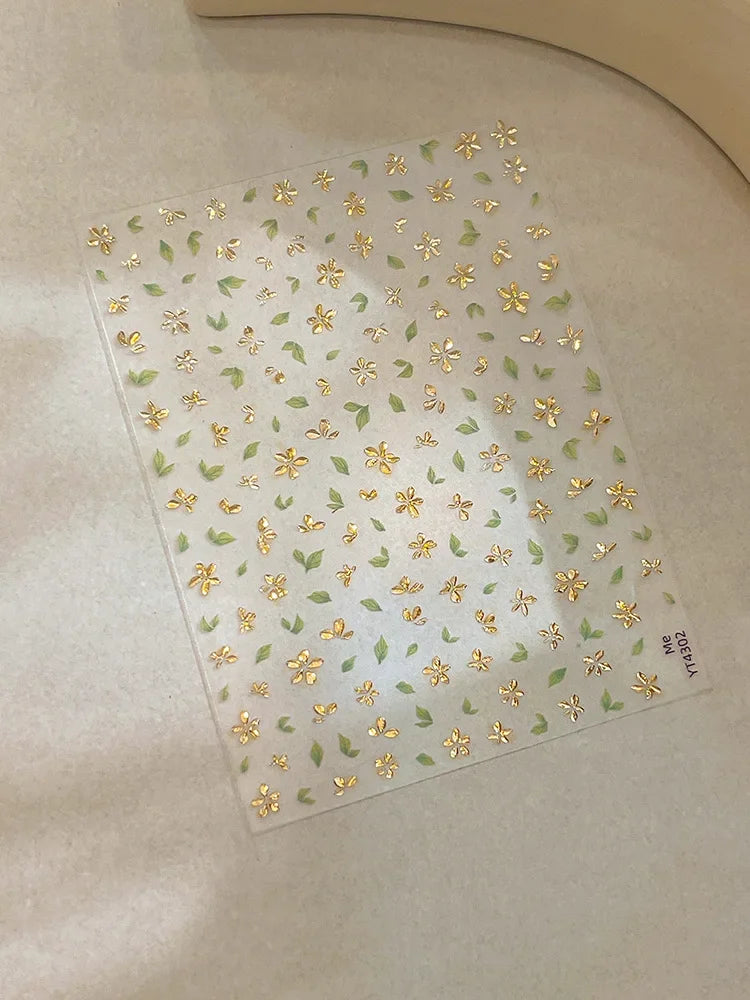 Golden Leaf Five Leaf Flower Nail Sticker Bronzing Spring Flowers Adhesive Backing Blossom Nail Slider Decoration Accessories