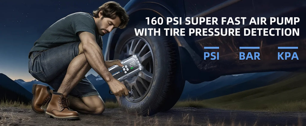 Portable Car Jump Starter with 150PSI Air Compressor, Power Bank and Emergency Battery Booster