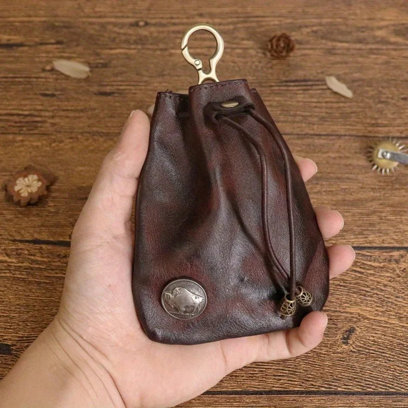 Vintage Leather Zip Coin Purse Card Holder Mini Wallet Key Organizer Travel Pouch for Gifts Daily Carry