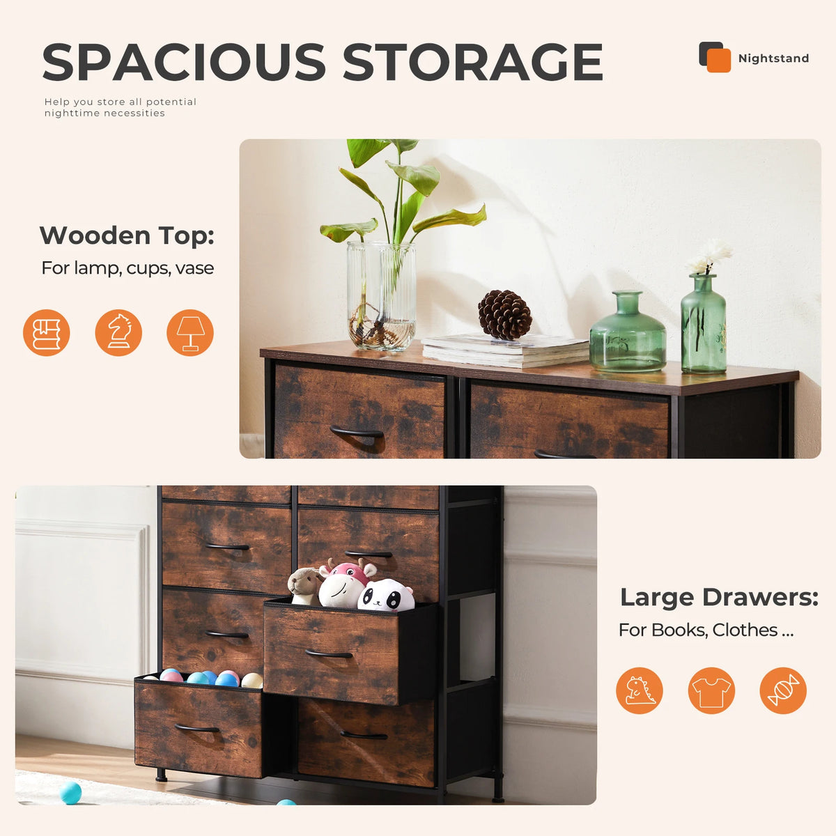 Fabric 8-Drawer Dresser Storage Cabinet
