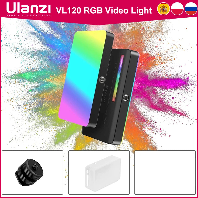 Ulanzi VL120 RGB LED Video Light, Rechargeable 3100mAh Mini Fill Light for Camera and Phone