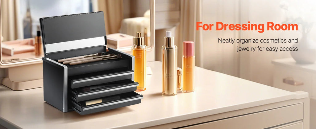 8.6in 3 Drawers Metal Tool Box Portable Tools Chest with Feet Pads & Ball Bearing Powder Coated Tool Storage for Garage