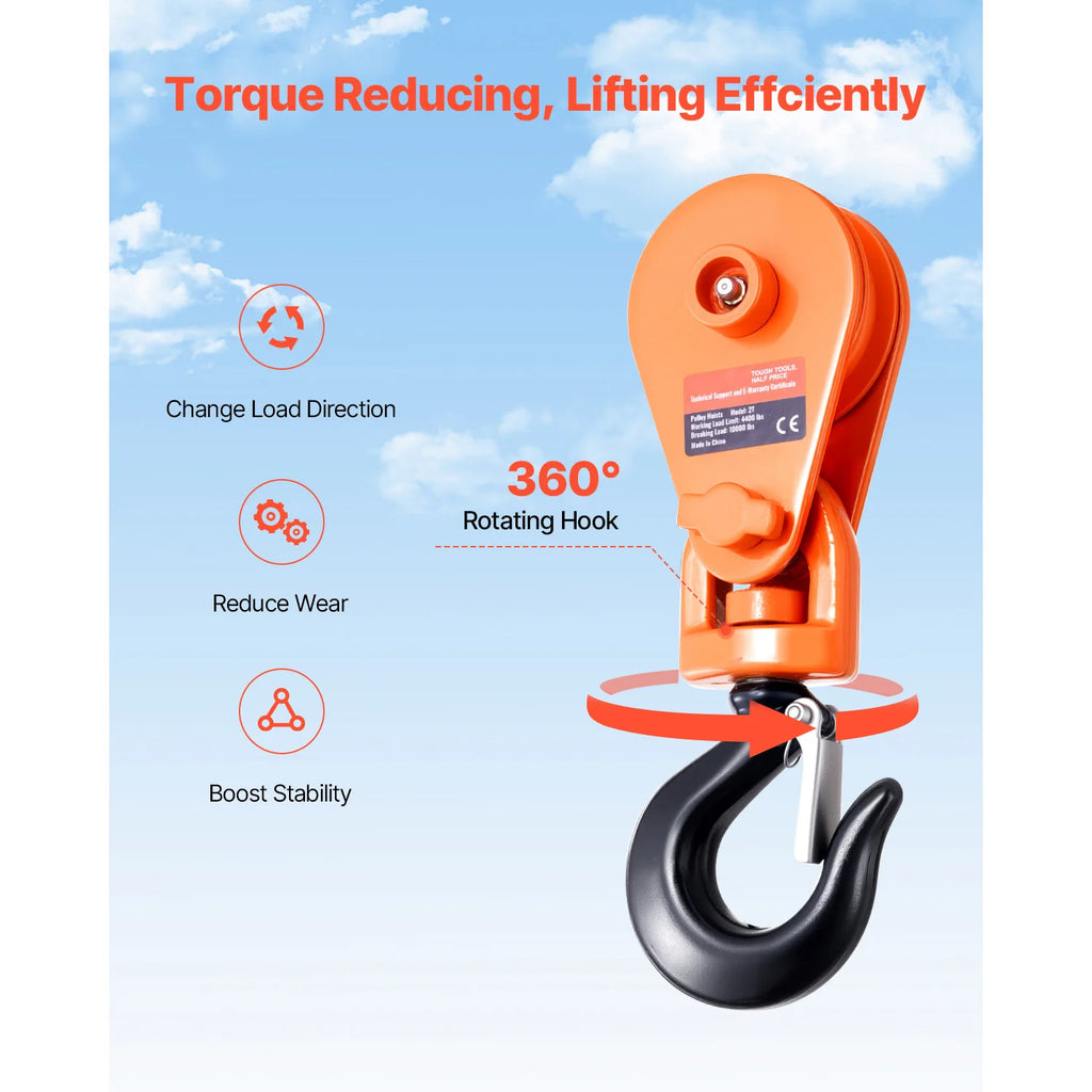 SucceBuy 2T Snatch Block Pulley with Swivel Hook Lifting Offroad Recovery for Towing Operation on Truck Rollback Wrecker Car