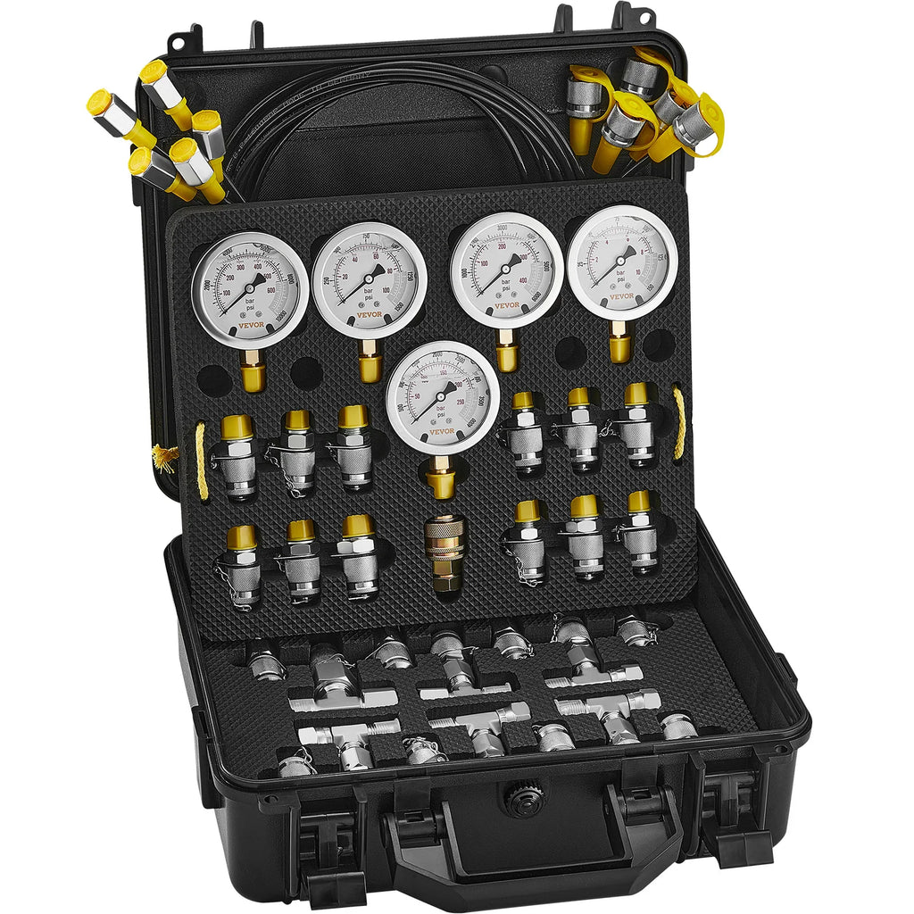 Hydraulic Pressure Test Kit with Gauges and Carrying Case for Excavators and Tractors