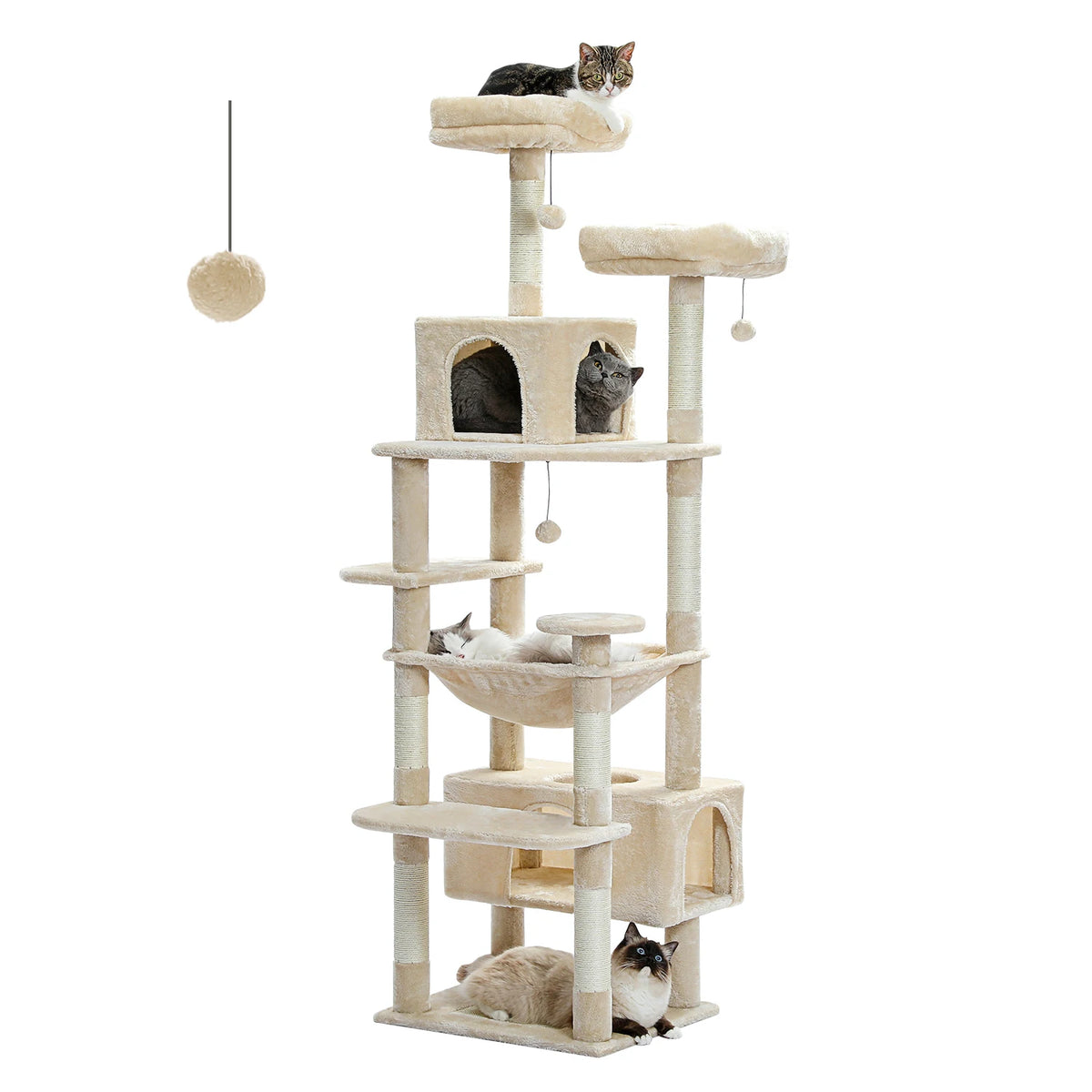 Large Cat Tree and Tower for Indoor Cats with Sisal Scratching Posts, Hammock, Padded Perches and Condos
