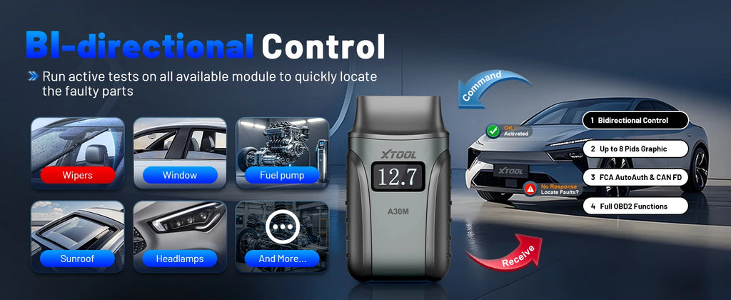 A30M V2.0 All System Car Diagnostic Tools Bluetooth OBD2 Scanner Active Test 26+ Reset CAN FD