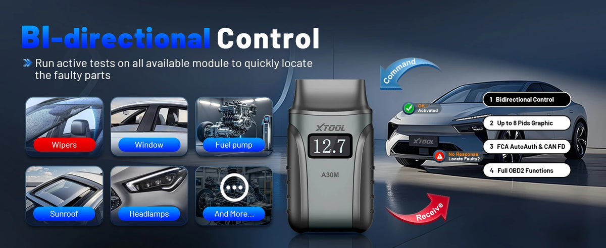 A30M V2.0 All System Car Diagnostic Tools Bluetooth OBD2 Scanner Active Test 26+ Reset CAN FD