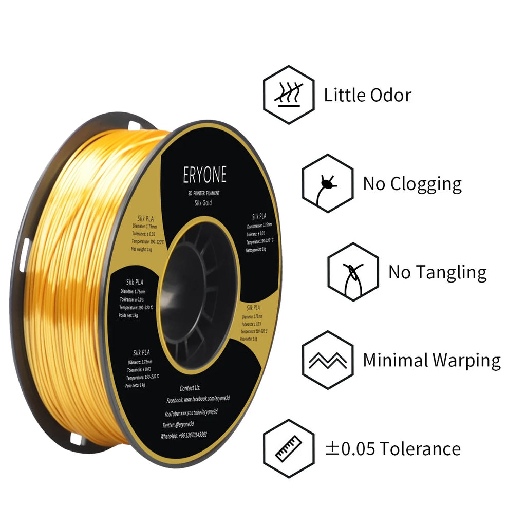 ERYONE 1KG Silk PLA 3D Printer Filament 1.75mm, Premium Silk Shiny Finish Single Color, Glossy Smooth Surface 1kg Spool