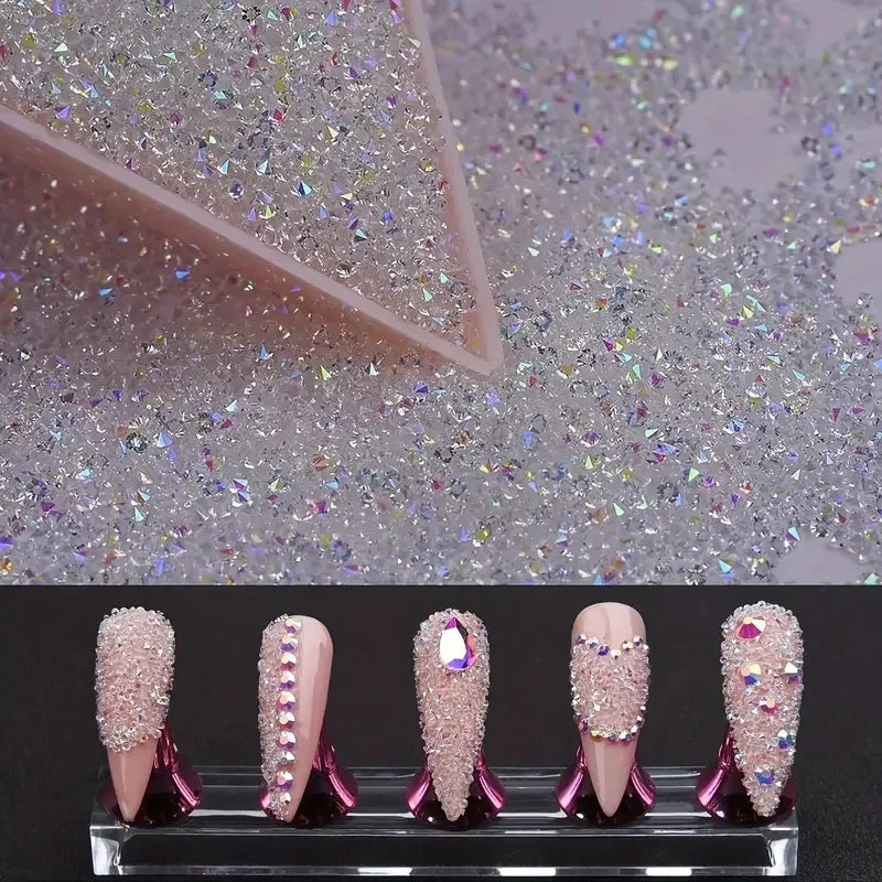 1Bag Aprox.1400Pcs Mini Nail Rhinestones Micro 1.2mm Nail Sand Pixie Crystals Iridescent AB Bling Tiny Sugar Beads Nail Charms