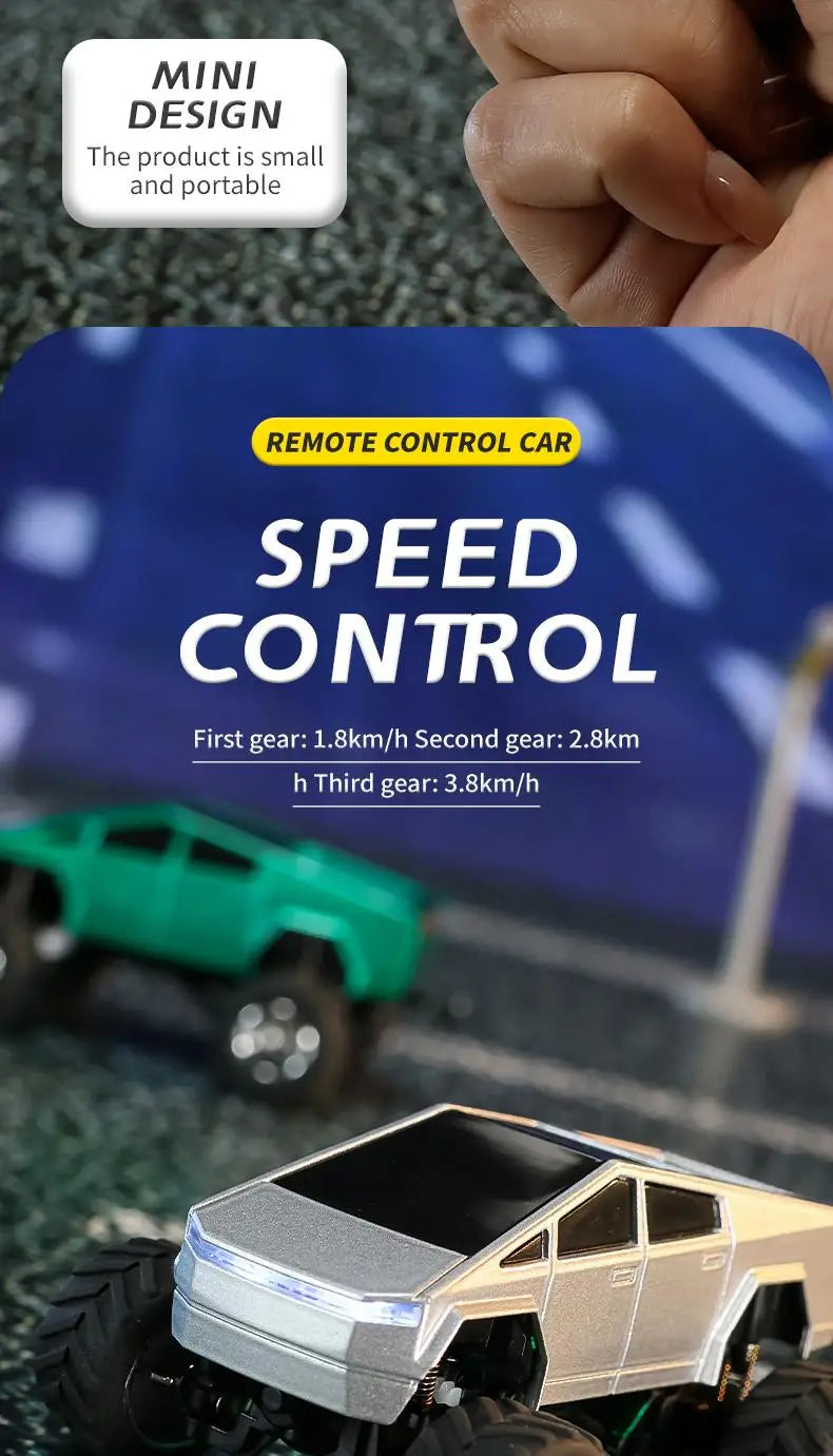 Hotfree 1/64 Mini RC Monster Cybertruck, All-Terrain Metal Off-Road Pickup with Trailer, 2.4GHz Remote & App Control, USB-C Rechargeable, Big Wheel Racing Toy, Perfect Birthday Christmas Gift for Kids, Boys & Collectors