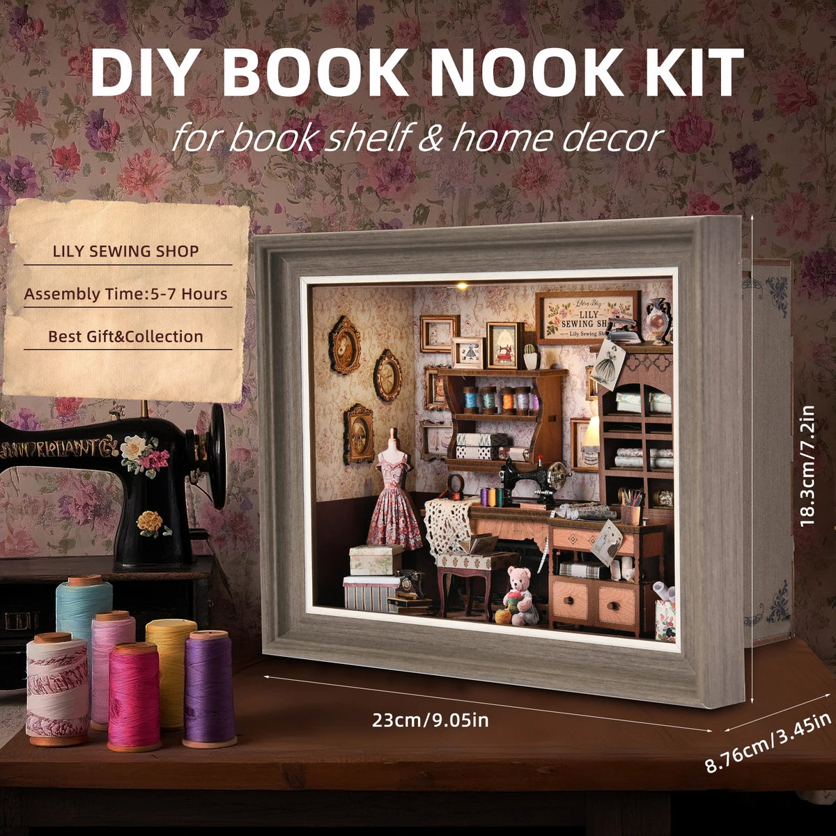 DIY Book Nook Kit, Tailor's Shop 3D Wooden Bookshelf Insert