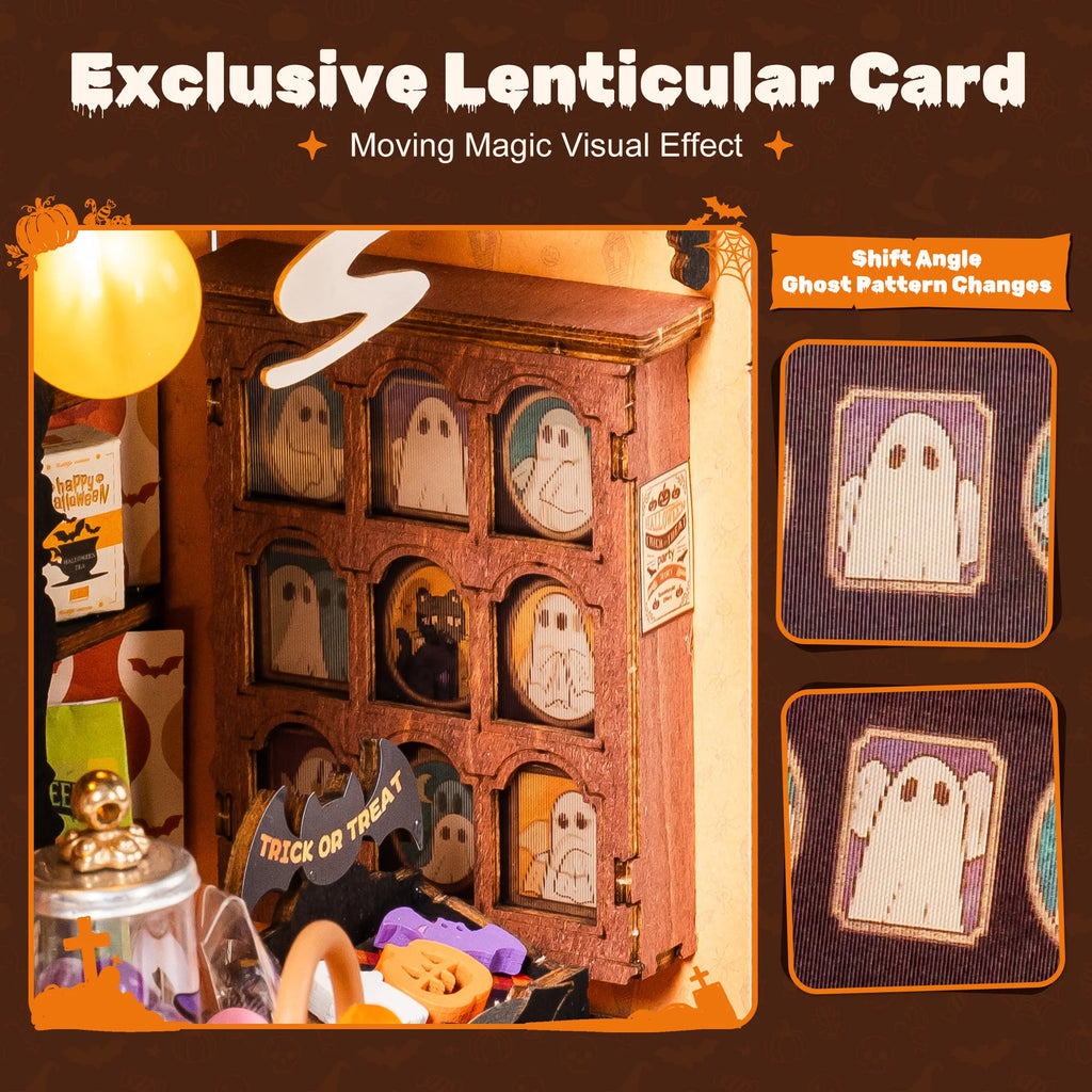 Rolife DIY Miniature House Kit Haunted Candy House Wooden Dollhouse Model Building Kit with LED Light for Home Decor Holiday Gift for Adults Friends