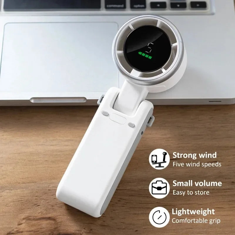 Portable Handheld Fan USB Rechargeable, Multi-functional Foldable Mini Fan, Turbine Strong Wind for Table Desk Office Travel