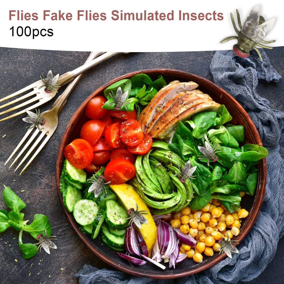 Halloween Fake Flies Prank Set, 100 Pcs Realistic Plastic Flies