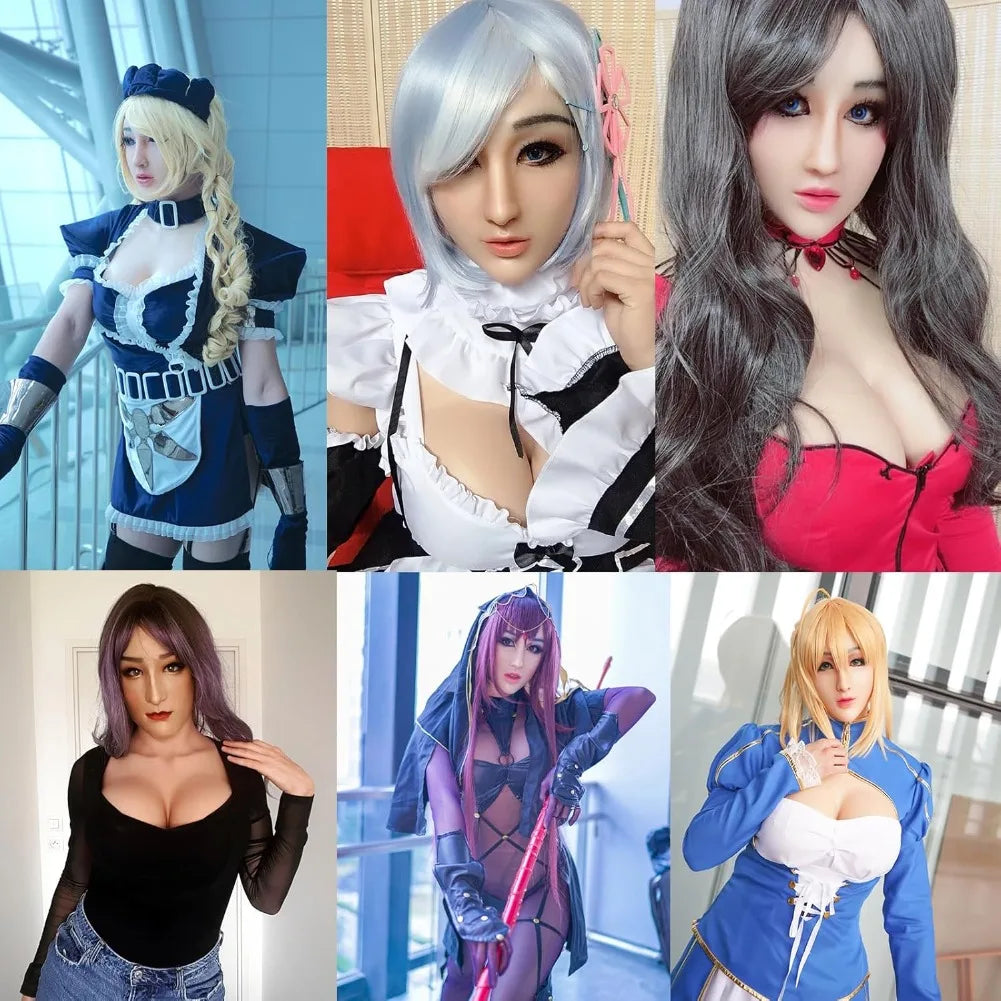 Full HeadMask Realistic Silicone Head Mask Cover Cosplay Halloween Crossdressing Mask Male to Female Crossdresser Disguise