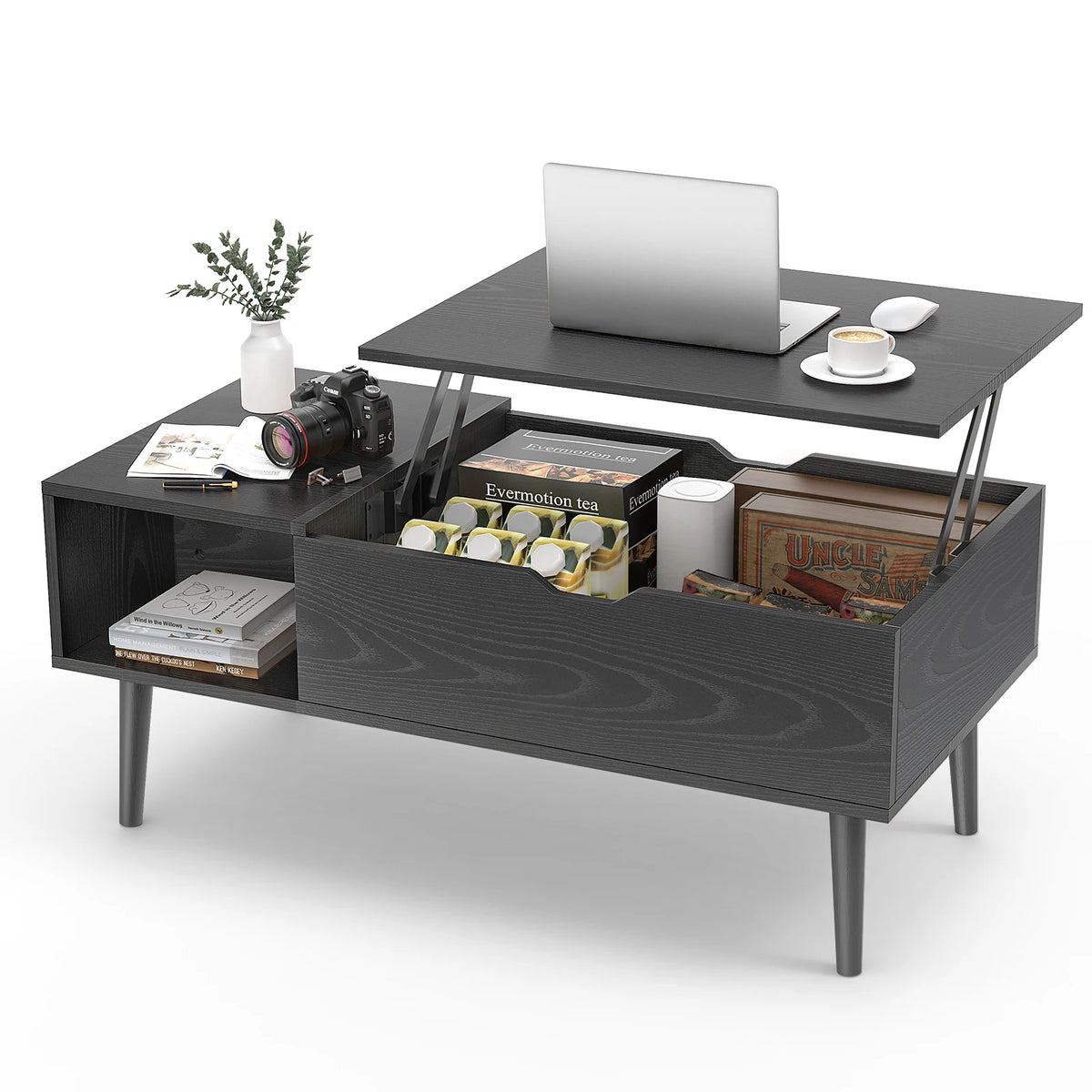 Lift-Top Coffee Table with Hidden Storage Shelf, 39 x 20 Inch