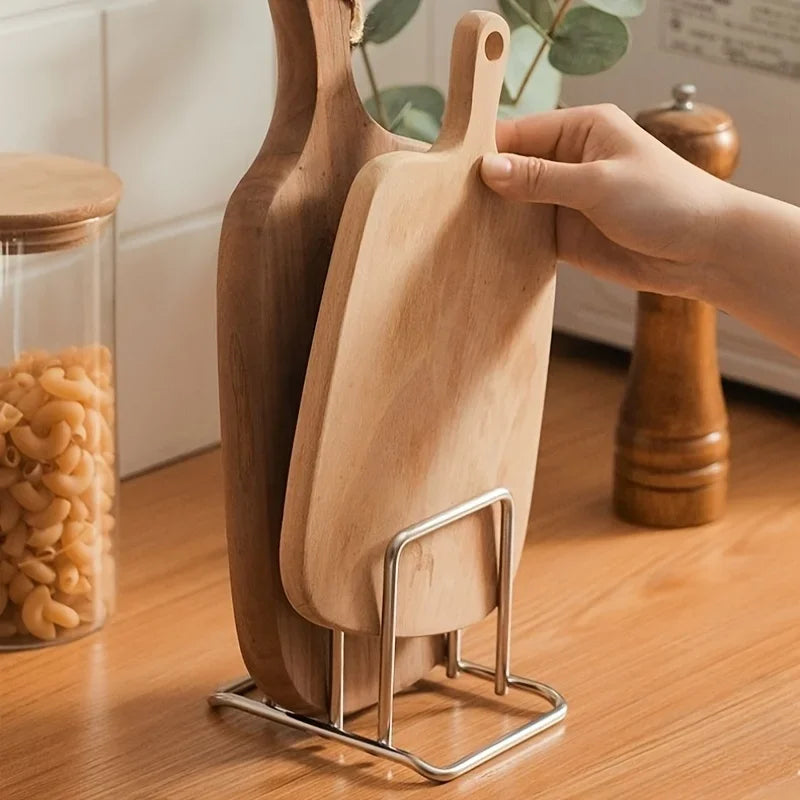 Stainless Steel Pot Lid and Cutting Board Organizer, Space-Saving Kitchen Rack