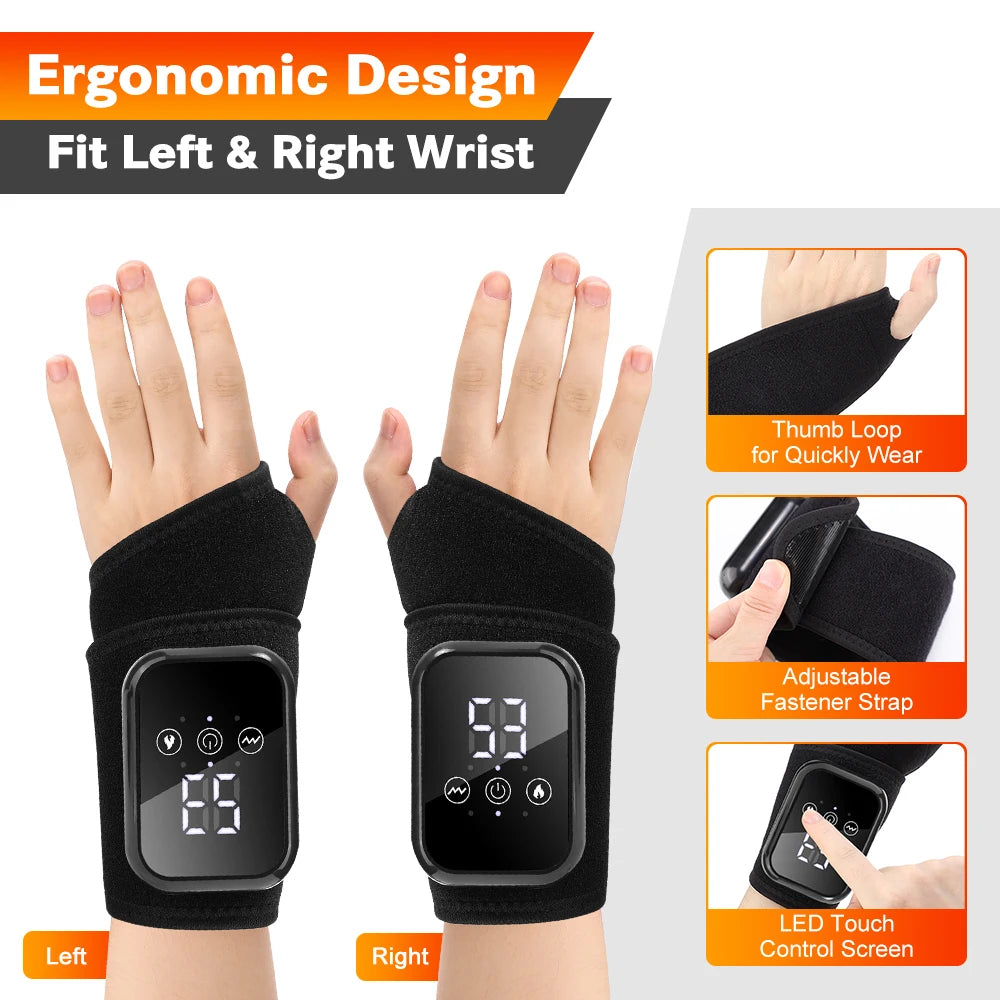 Cordless Heated Wrist Massage Wrap, Thermal Hand Warming Support Belt
