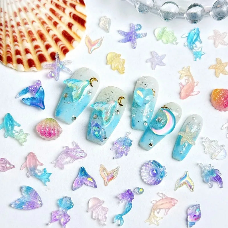 3D Ocean Shell Nail Charms, 50 Pieces