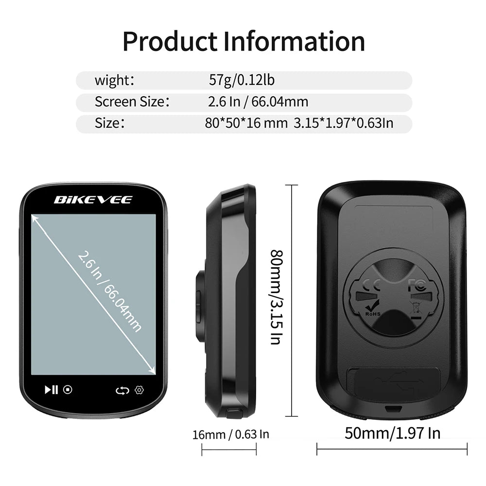 BIKEVEE Newest Sunlight-Readable 2.6" LCD Multiple Data Display GPS Bluetooth Wireless Bicycle Computer Multifunctional Rechargeable Bike Speedometer Odometer Stopwatch Tracker Connect with Auto Start/Stop Backlight Bike Acce