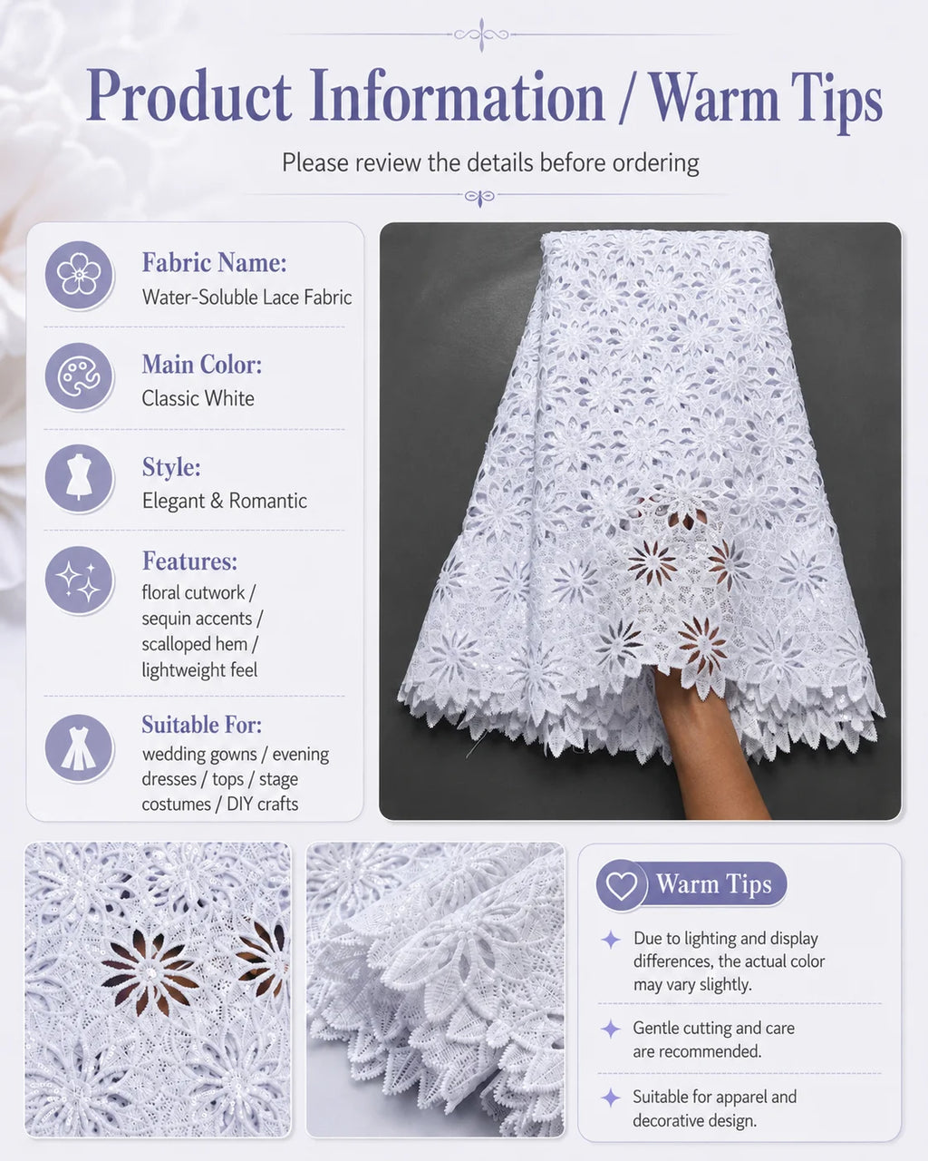 White African Guipure Cord Lace Fabric with Sequins 2025 High Quality Nigerian Guipure Cord Lace for Sewing Wedding Dress F4025
