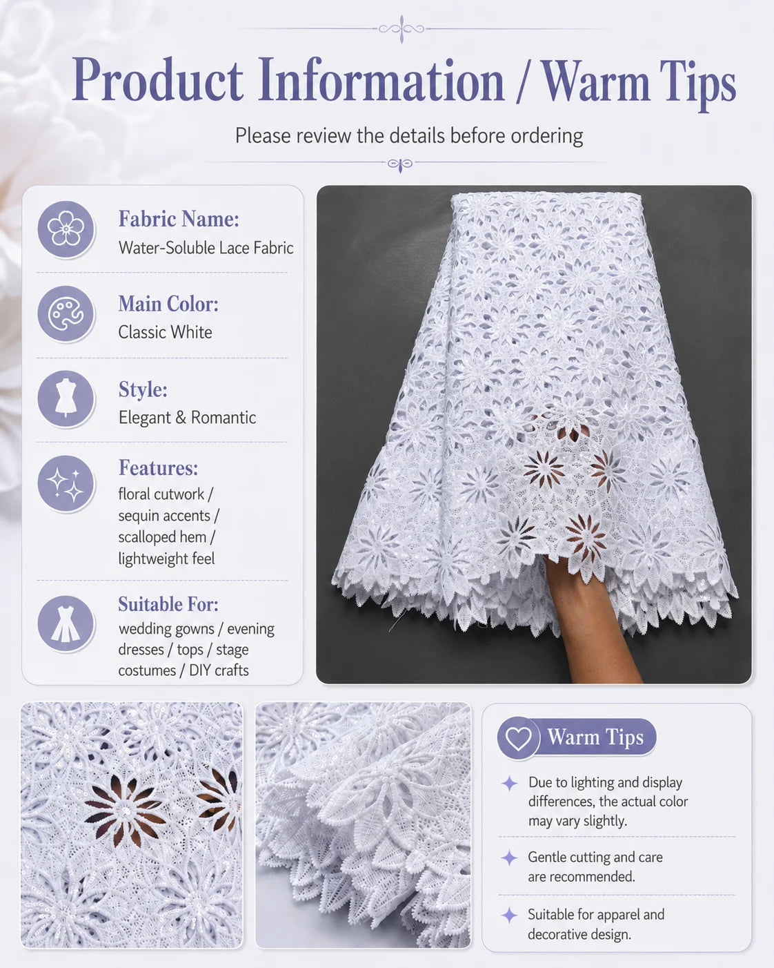 White African Guipure Cord Lace Fabric with Sequins 2025 High Quality Nigerian Guipure Cord Lace for Sewing Wedding Dress F4025