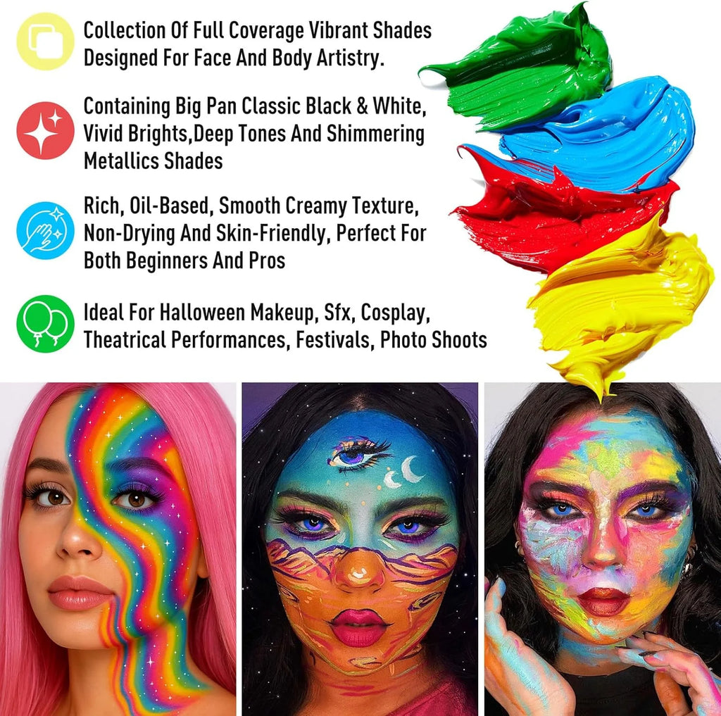 UCANBE Athena Face Body Paint Palette 20 Colors Large Black White Professional Flash Tattoo Halloween Makeup Painting Kit 168g