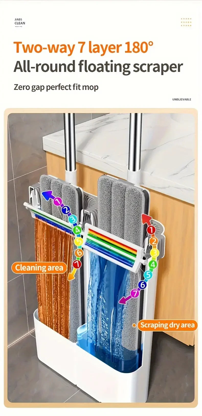Ultra-Slim Flat Mop and Bucket System, Hands-Free Wash & Dry Floor Mop Set with 2 Microfiber Pads
