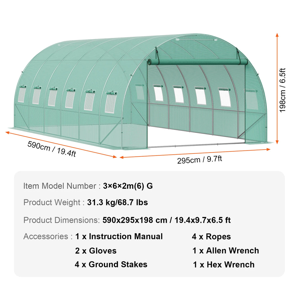 SucceBuy Walk-in Tunnel Greenhouse Hoop House Greenhouse Tunnel Plant Hot House with Steel Frame PE Cover Roll-up Zipper Door