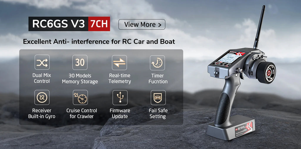 Radiolink RC6GS V3 2.4G 7 Channel Radio Transmitter R7FG Receiver Gyro Telemetry Included Remote Controller for RC Car Boat