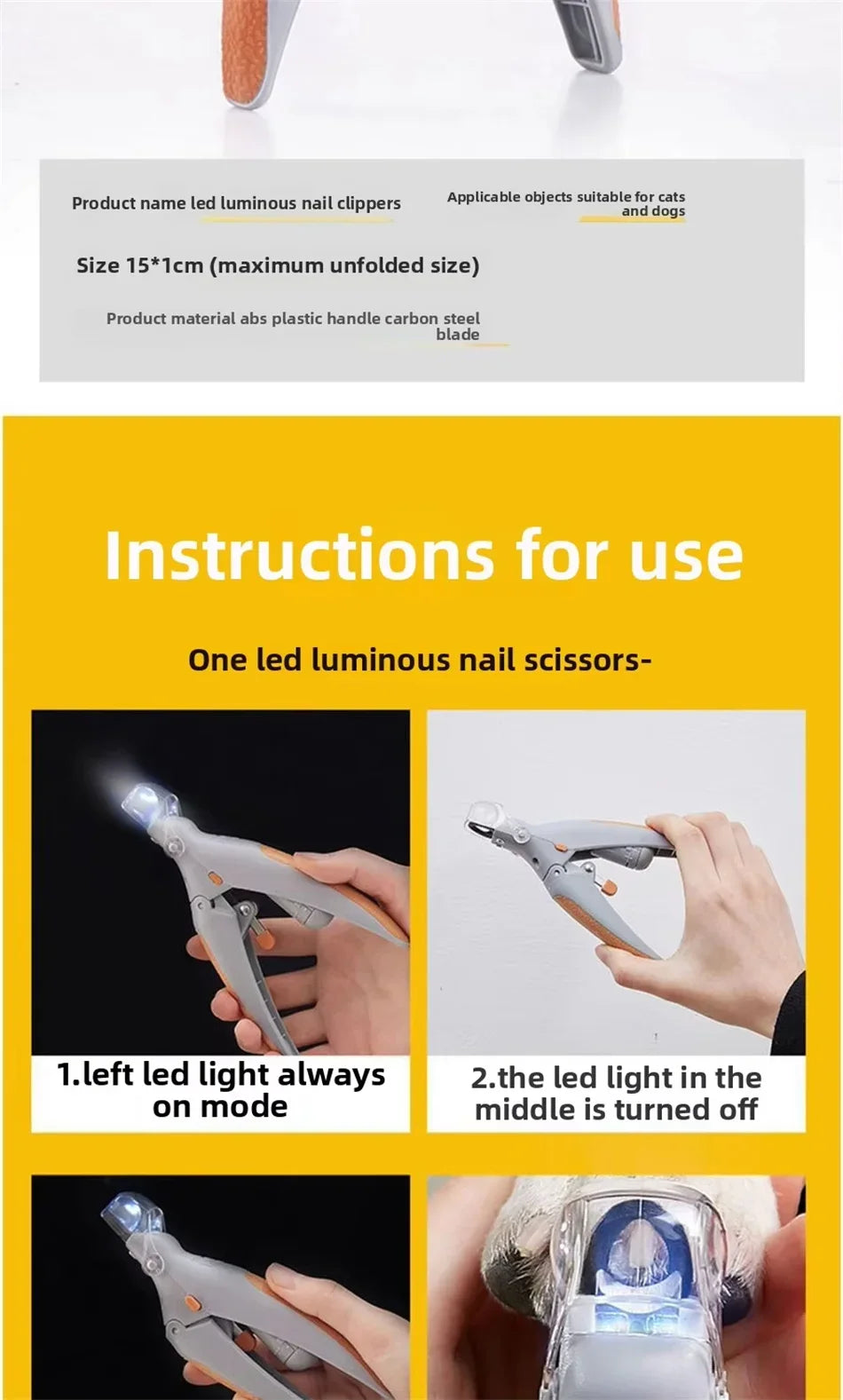 LED Pet Nail Clipper with 5X Magnifying Lens, Dog Cat Nail Trimming Scissors, Safe Claw Grooming Tool for Pets