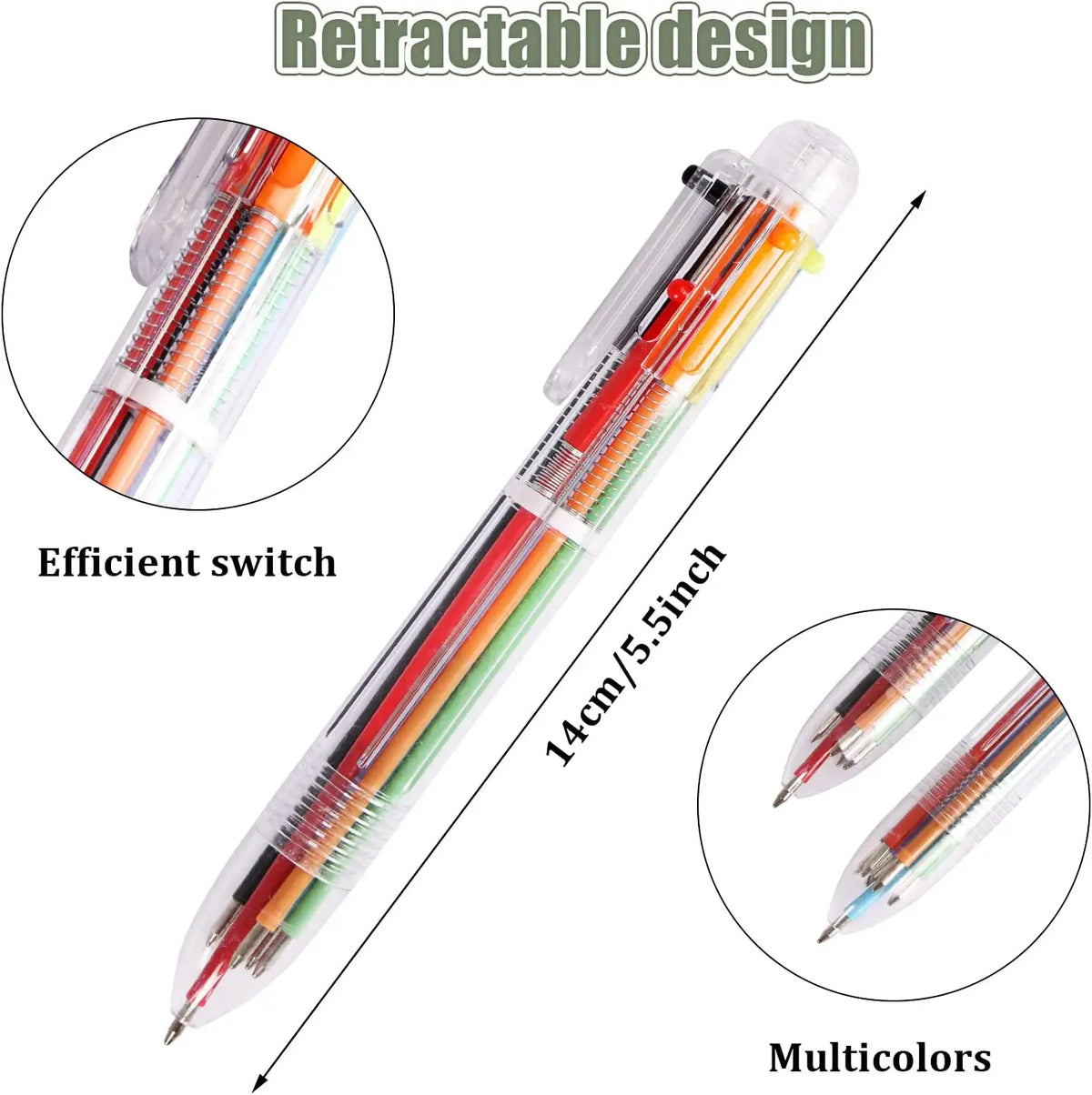 50 Pack Multicolor Ballpoint Fun Pens 0.5mm 6-in-1 Rainbow Retractable Pens Kids Office School Classroom Supplies Students Gift
