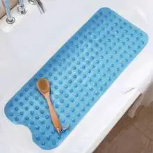 Shower Floor Mat 40x16 Inch,Non Slip Bath Mat With Firm Suction Cups,Extra Large Machine Washable Bathtub Rug,Drain Holes Keep Tub Clean,Waterproof Mold Resistant Rubber PVC Mat,Blue Black Transparent Light Gray,Home Essentia