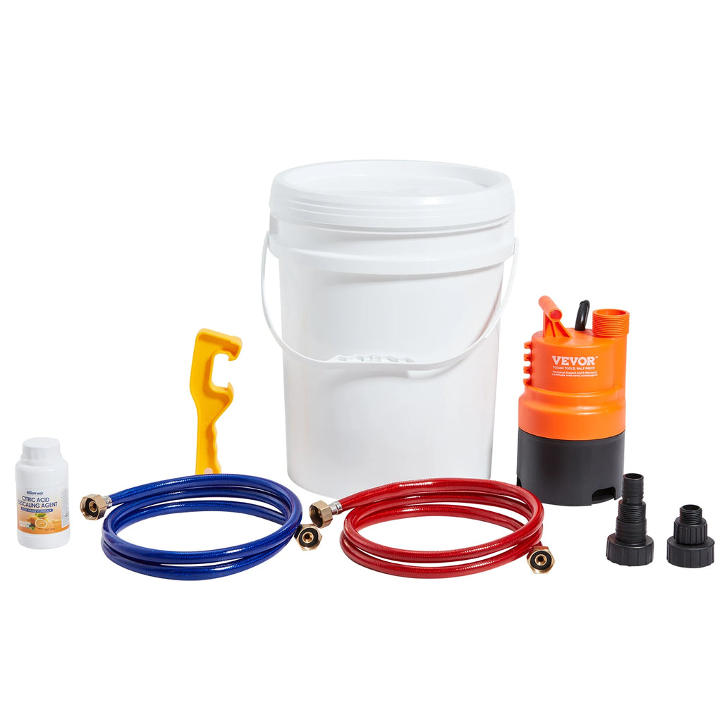SucceBuy Tankless Water Heater Flushing Kit Includes Efficient Pump & 5 Gallon Pail & 2 Hoses & Descaling Powder Quick Instal