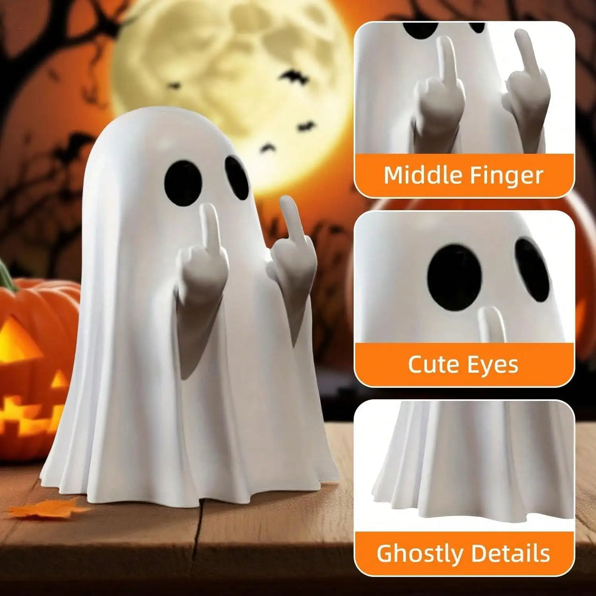 Halloween Ghost Finger Figurine, Spooky Resin Desk Decor