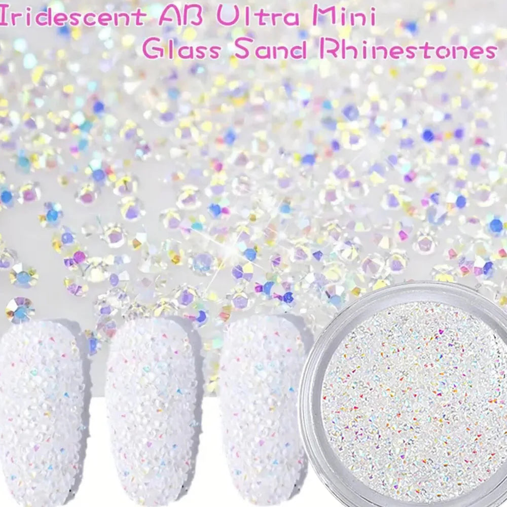 1Bag Aprox.1400Pcs Mini Nail Rhinestones Micro 1.2mm Nail Sand Pixie Crystals Iridescent AB Bling Tiny Sugar Beads Nail Charms