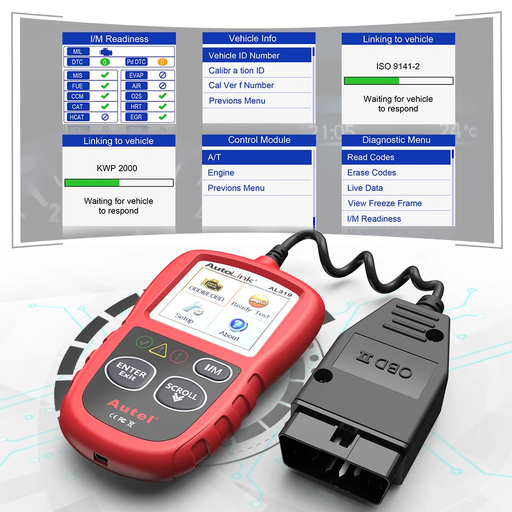 AUTEL AL319 OBD2 Code Reader CAN Auto Car Scanner Automotive Diagnostic Tool for OBDII System Basic OBD 2 Functions