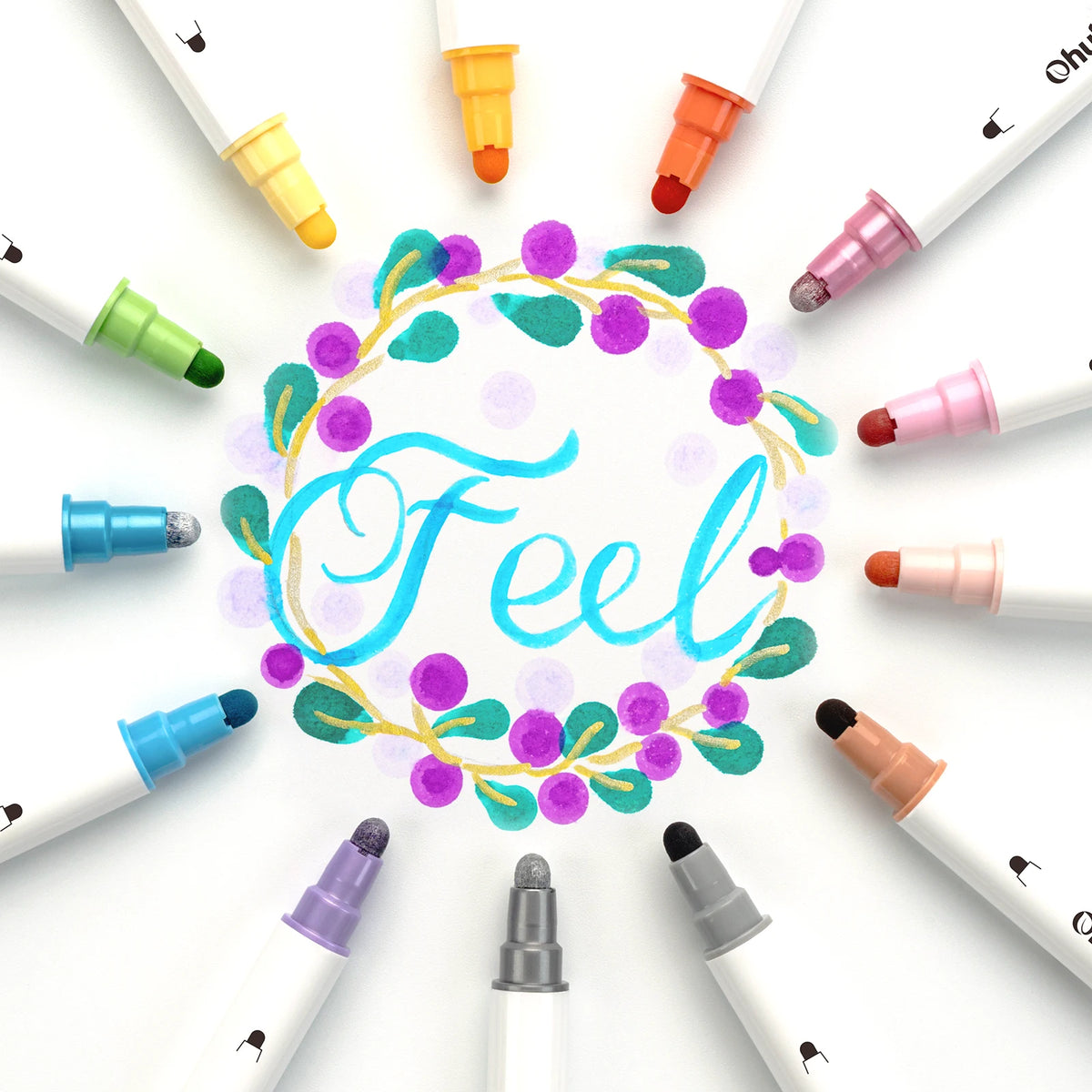 Ohuhu Dot Markers 24 Colors Dot Marker Pens Dual Tip Water-based Metallic Regular Colors Dot Pens for Journal DIY Coloring