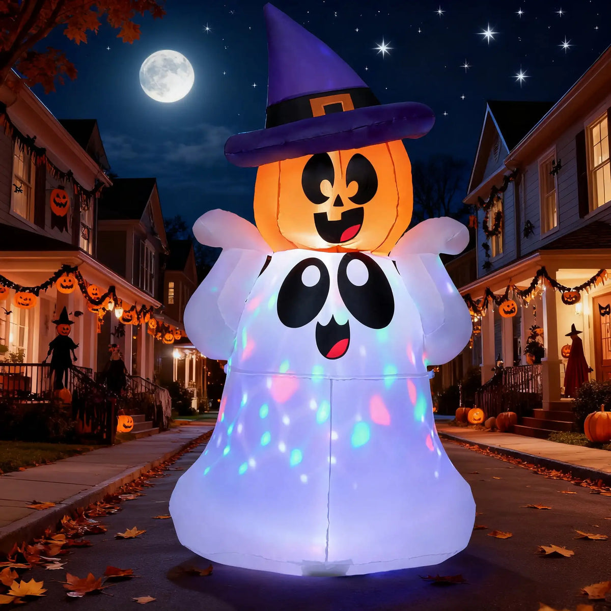 Halloween 5 ft Inflatable Pumpkin Ghost with Color LED Lights
