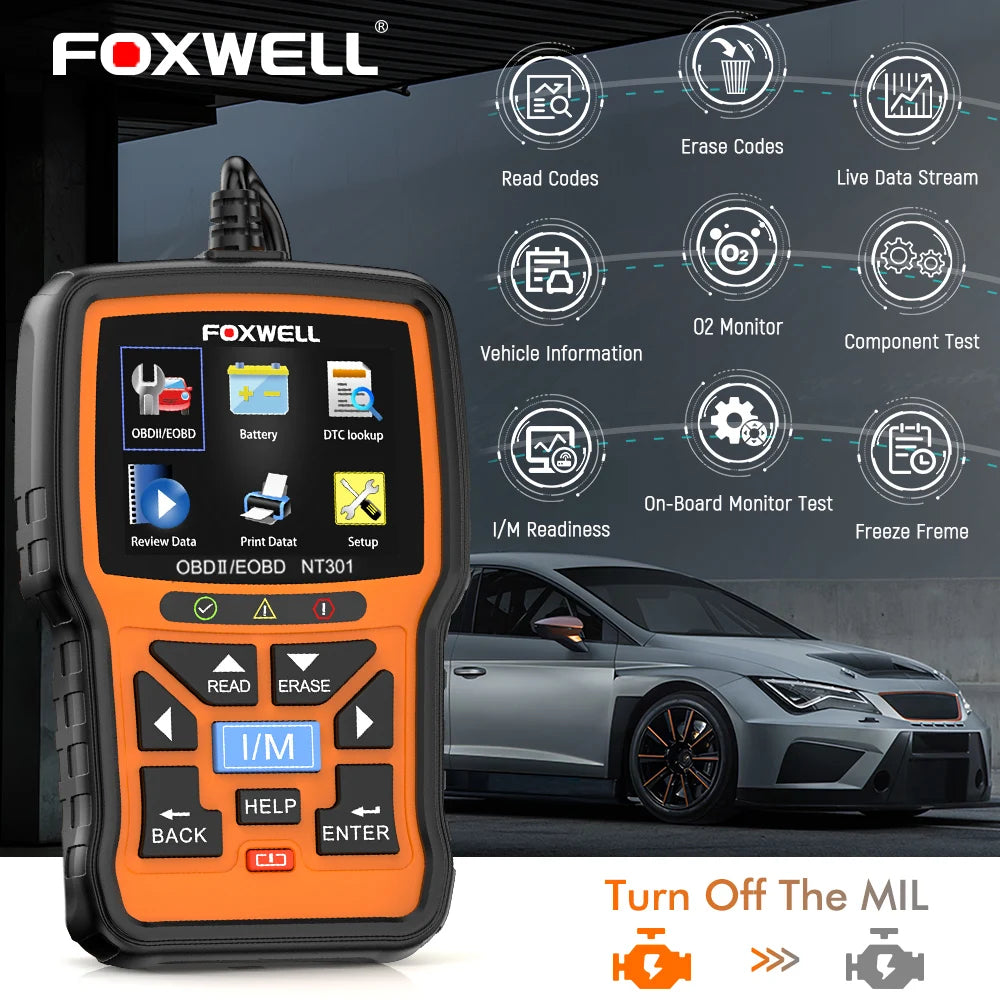 FOXWELL NT301 OBD2 Scanner Check Engine Code Reader Professional ODB2 OBD2 Automotive Scanner Car Diagnostic Tools PK ELM327