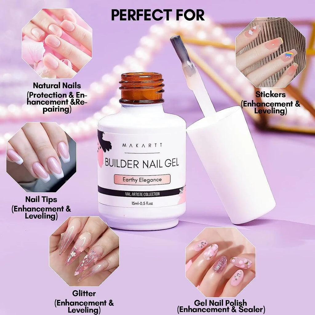 Makartt 5-in-1 Builder Gels Nail Gel Extension Nail Strengthen & Nail Repair Base Coat Nail Polish Soak Off UV/LED Lamp Needed