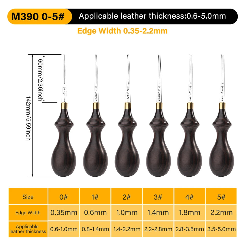 WUTA 1PC Leather Edge Beveler PRO Skiving Craft Work M390 / DC53 Steel Ebony Handle Cutter Edger Creaser Skiver Leather Tools