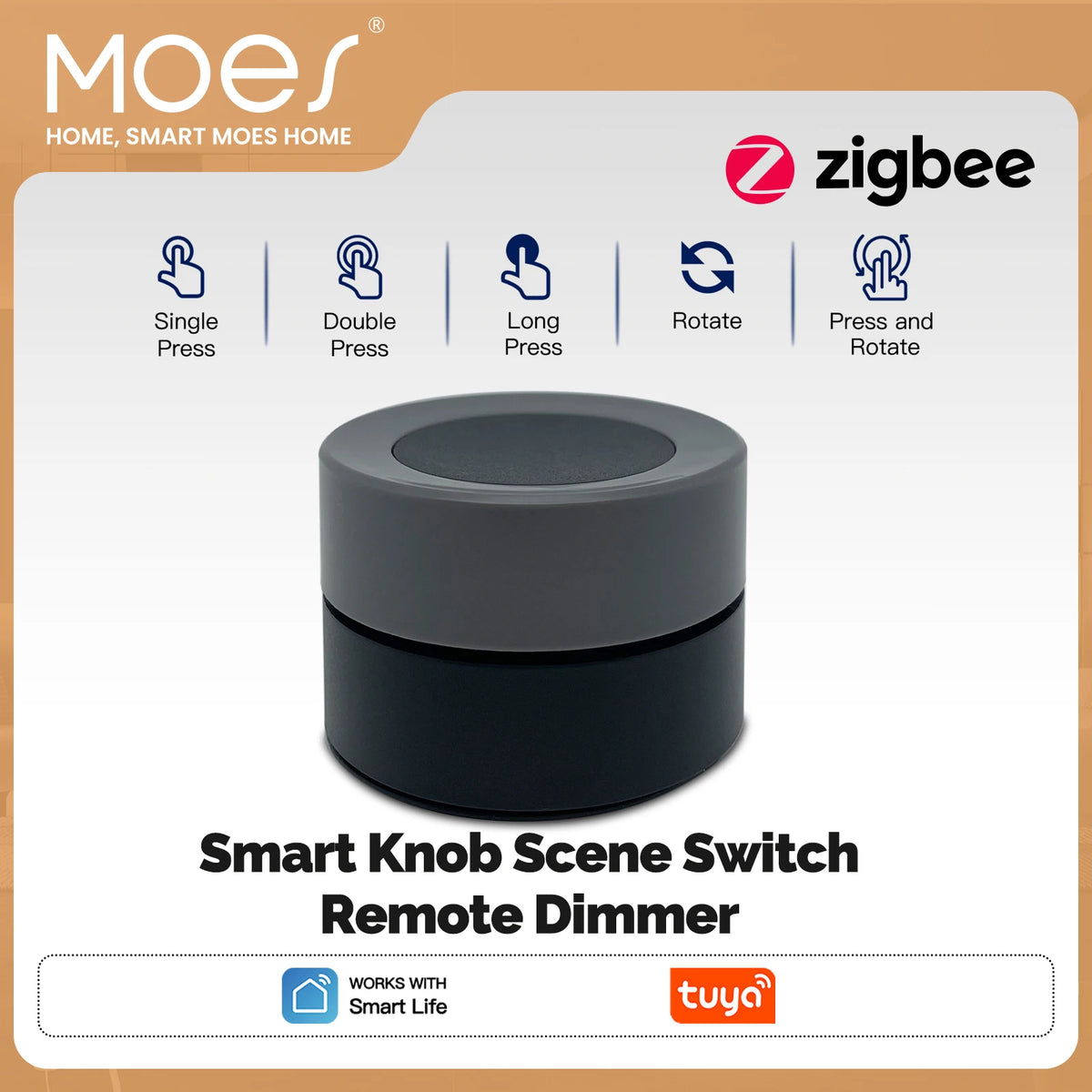 MOES Zigbee Smart Knob Switch, Wireless Scene Controller for Home Automation