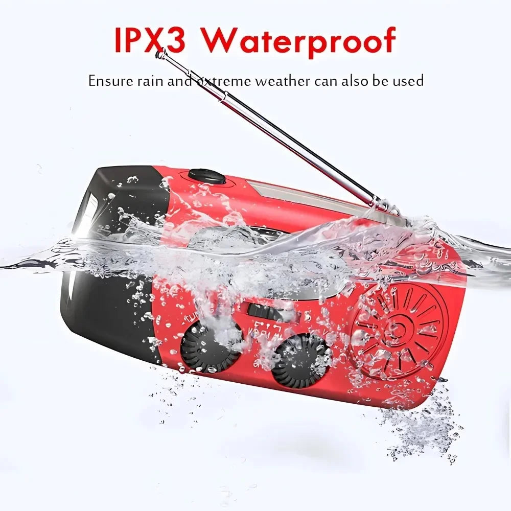 Solar Hand Crank Radio Portable Emergency Weather Alert Device with 2000mAh Power Bank and LED Flashlight Ideal for Home Blackout Severe Weather