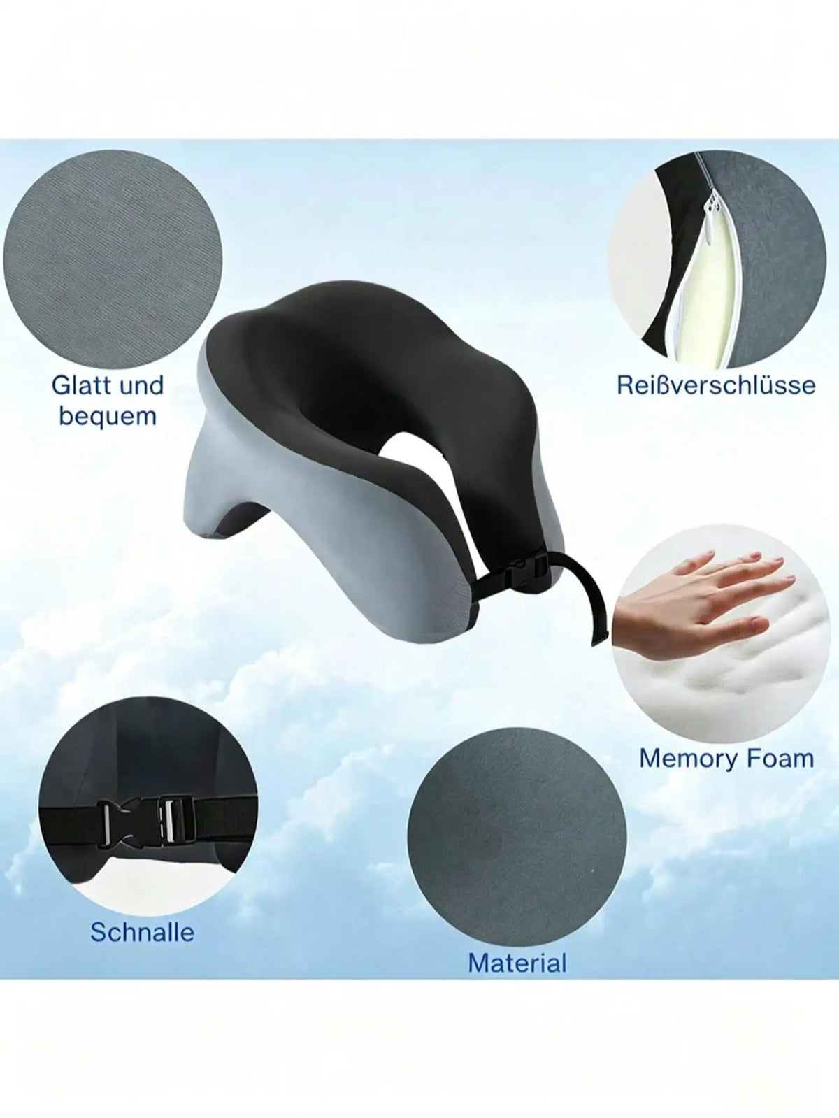 360° Head Support Memory Foam 2-In-1 Neck Pillow, With Storage Bag, Adjustable Buckle, Suitable For Travel, Home, Office And Gaming