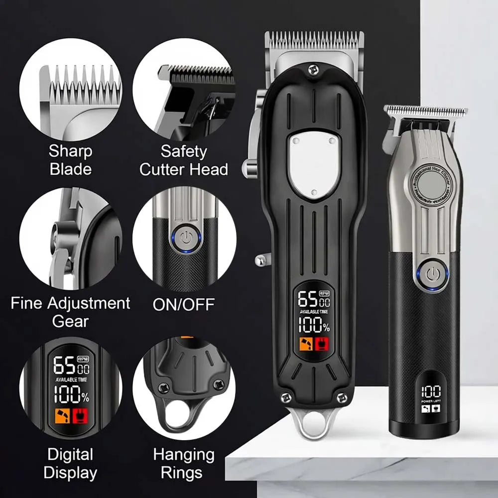 Professional Hair Clipper Set for Men, Cordless Haircut Kit with LED Display, 3-in-1/2-in-1/1pc Rechargeable Hair Clipper & T-Blade Trimmer & Electric Shaver, Barber Zero-Gapped Detailer, DIY Grooming Tools with Scissors, Com