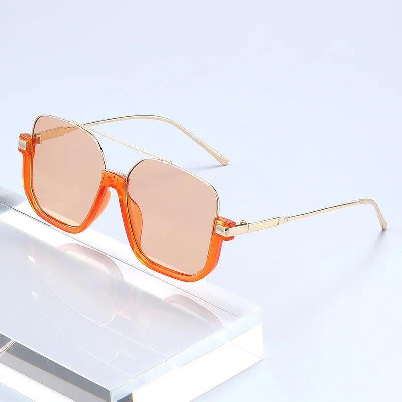Unisex Half-Frame Double Bridge Sunglasses UV400, Fashion Metal Sunnies